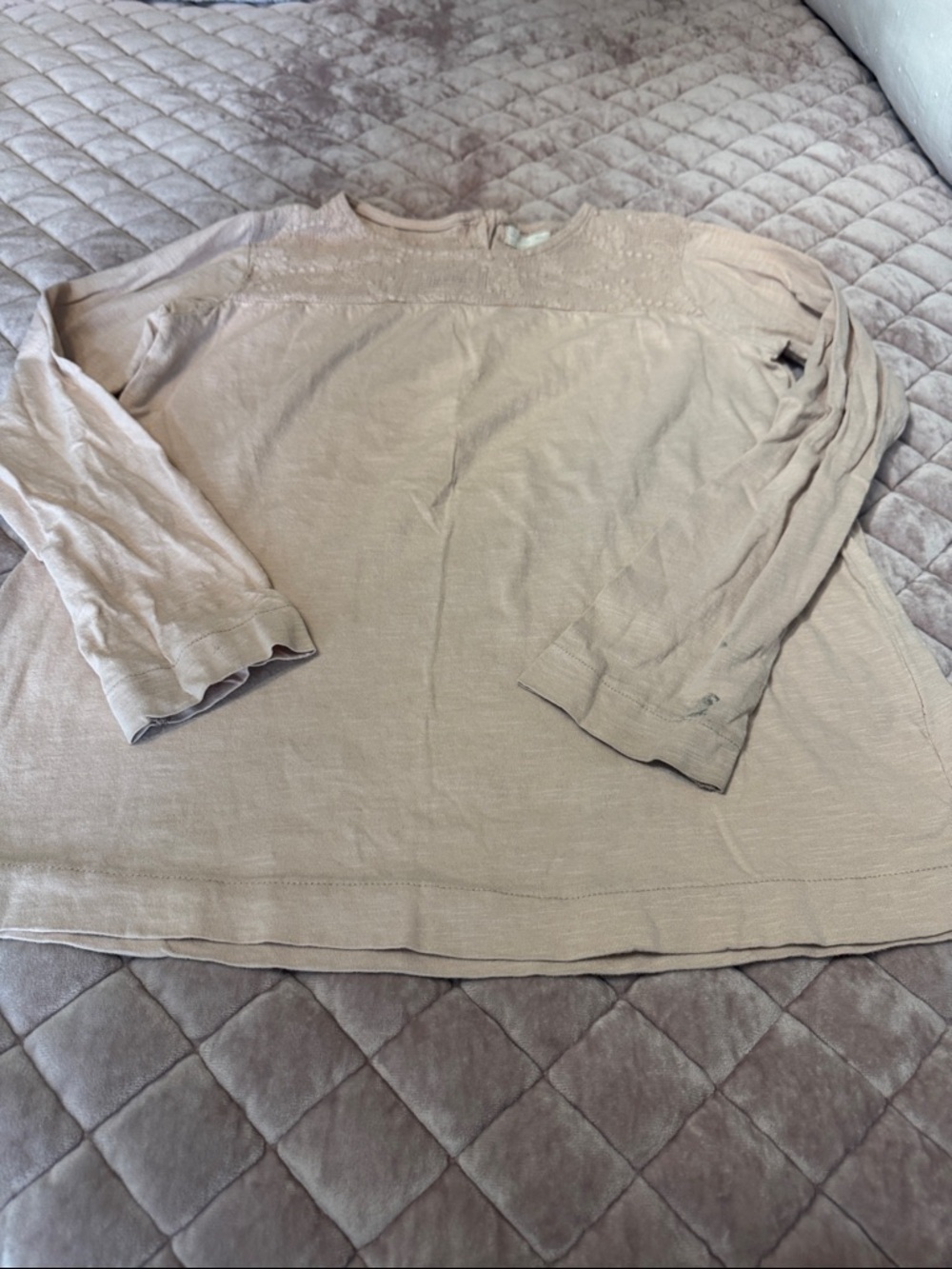 Zara girls Light pale pink Long Sleeve Lace Yoke Top